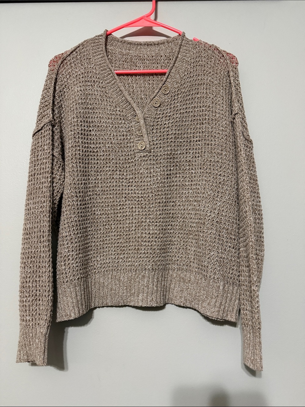Women’s Taupe Button-Neck Knit Sweater